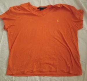 T-shirt RALPH LAUREN SPORT arancione scollo a V donna basic tinta unita casual top XL - Foto 1 di 12