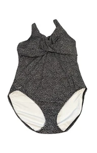 Speedo OnePiece Womens Swimsuit Size 16 Black White Dots Racerback - Picture 1 of 7