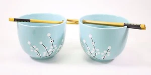 Set 2 ciotole in porcellana blu con bacchette utensili piatti giapponesi di qualità - Foto 1 di 4