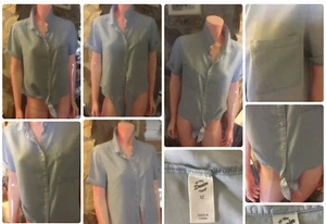 The 1964 Denim Company Ladies Collared Tie Front Blue button down Shirt Size M - Picture 1 of 10