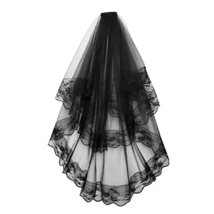 Gothic Veil Black Veil Halloween Wedding Veil Bride Head Veil - Picture 1 of 12