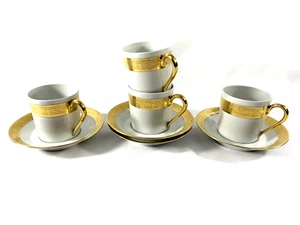 HAVILAND DU BARRY GOLD ENCRUSTED 1 SET w 4 FLAT DEMITASSE C&S w 3 SET AVAIL XLNT - Picture 1 of 24
