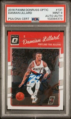 2016 Panini Donruss Optic Damian Lillard Auto PSA 9 Auto Autêntico  - Imagem 1 de 3