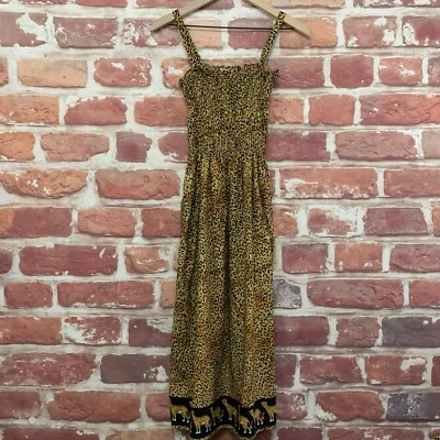 Vestido Just Love Mujer Medio Tostado Negro Guepardo Safari Estampado Animal Calado Midi Foto 1 de 4