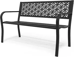 50" Outdoor Bench Metal with Floral Back, Garden Bench Front Porch Bench for Yar - Picture 1 of 12