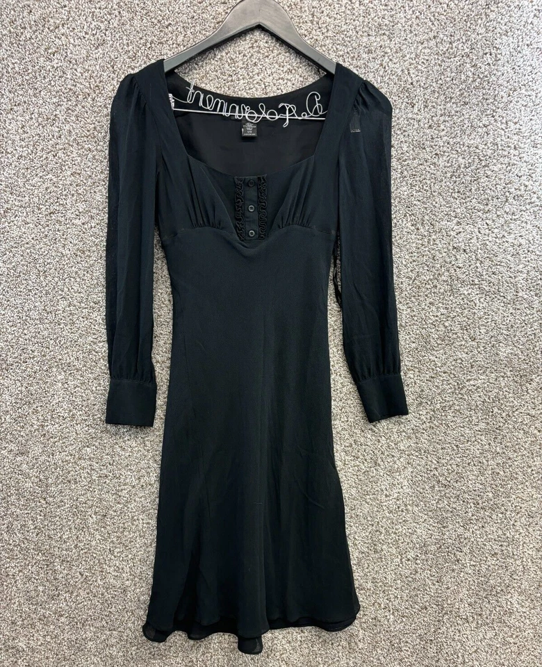 Express Black Silk Dress Empire Waist Corset Style Bodice Long Sleeve Size 1/2 - Image 1 of 4