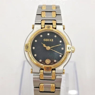 [Exc+4] Gucci Watch 9000L SS×GP 25mm Women's Black X Silver Used Working - Image 1 of 4