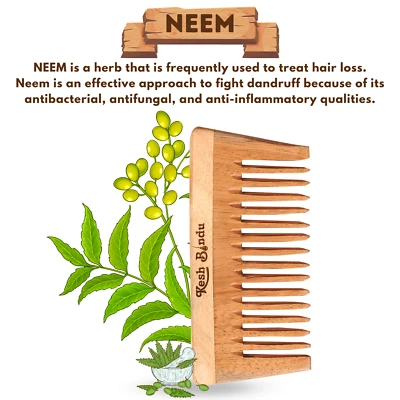 Neem Wooden Comb Wide Teeth for Healthy & Dandruff Free Scalp Massaging Comb - Image 1 of 4