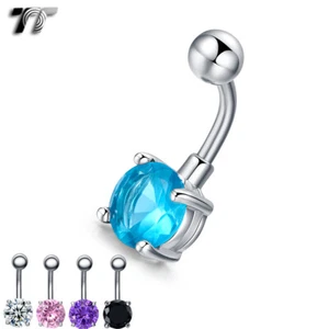 TT Sparkling CZ Round Belly Navel Ring 4 Colour 6-12mm Stone Bar Length 8-10mm - Picture 1 of 6