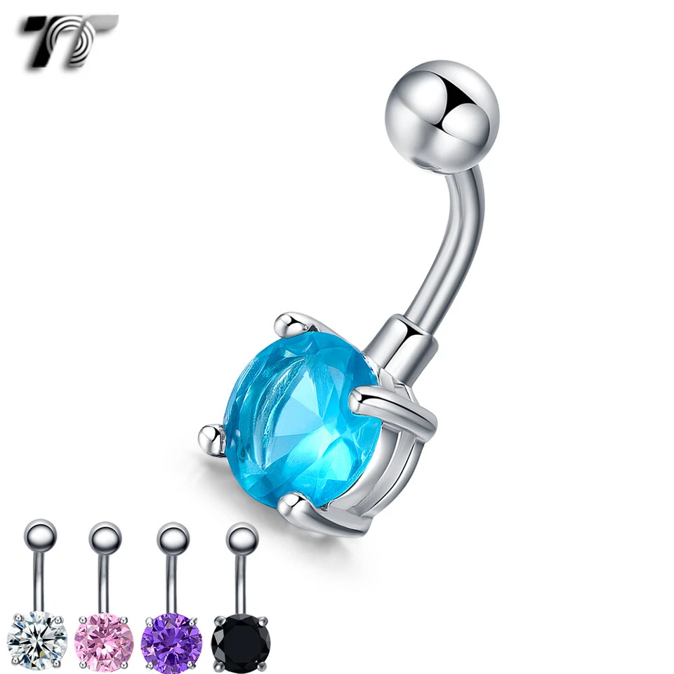 TT Sparkling CZ Round Belly Navel Ring 4 Colour 6-12mm Stone Bar Length 8-10mm - Image 1 of 1