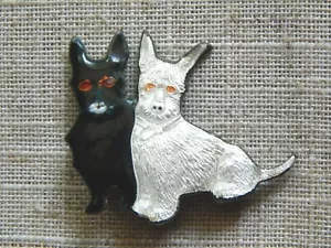 Spilla vintage Scottie Scottish Terrier cane smalto vaso metallo 1-1/2" - Foto 1 di 4