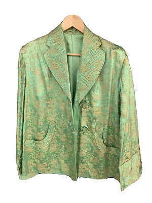 Chaqueta verde china asiática jacquard de seda vintage años 50 Foto 1 de 4