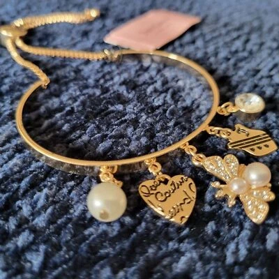Brazalete JUICY COUTURE Oro Rosa Dije Pulsera - Corazón Abeja Nuevo con Etiquetas Foto 1 de 4