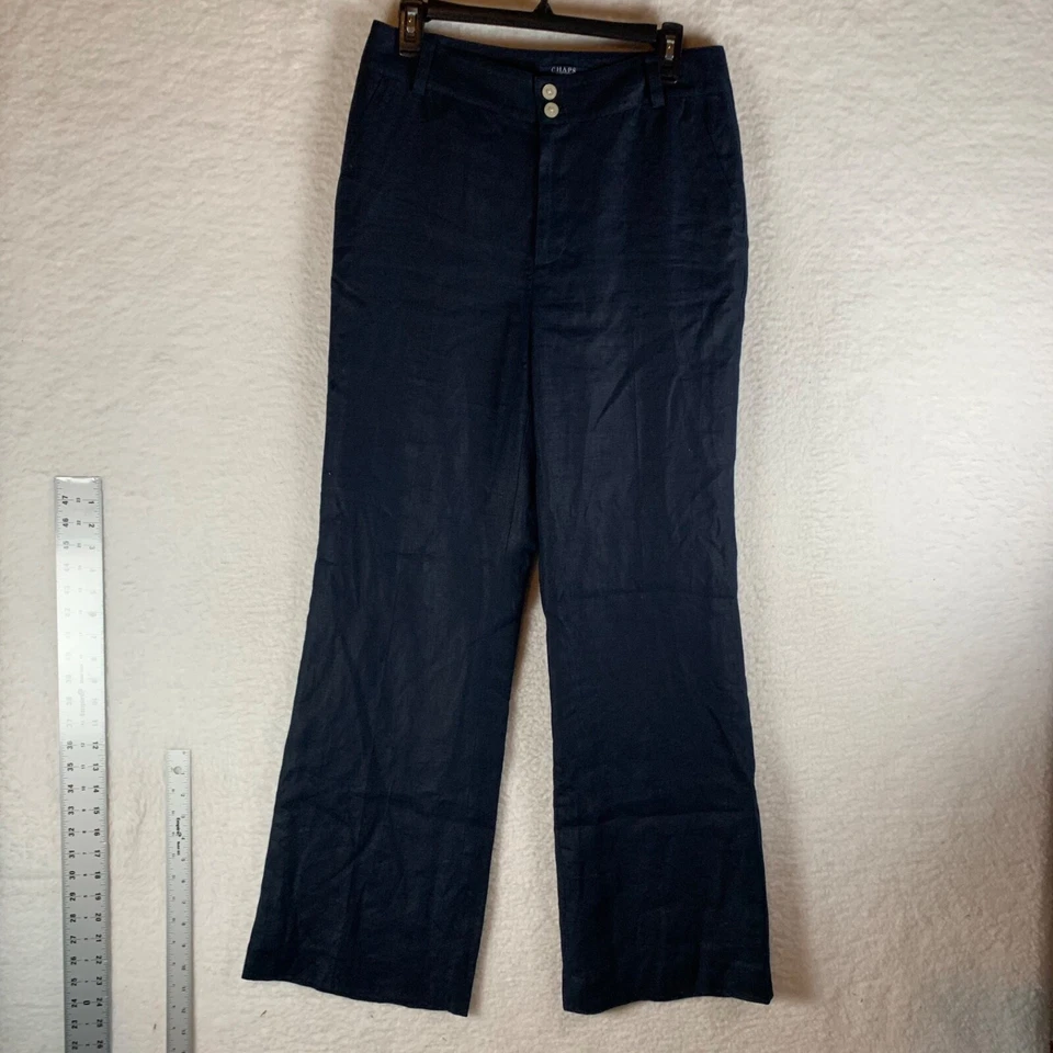 CHAPS Women's Wide Leg Navy Casual Dress Trouser Pants 100% Linen Size 6 9528 - Image 1 of 4
