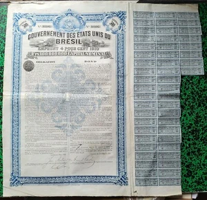 Gouvernement des Etats Unis du Brésil - Emprunt 4 % (pour les CDF) 05/03/1910 - Picture 1 of 3