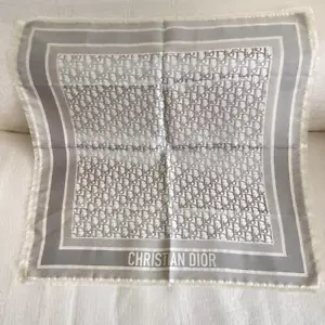 Dior Oblique Trotter Seide Fransen Schal grau beige quadratisch 26,4 x 26,8 Zoll - Bild 1 von 9