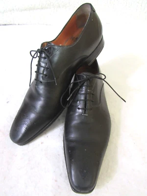 SANTONI "Fatte A Mano" Negro Oxford Hecho a Mano Punta de Ala Hecho en Italia 8.5 D Foto 1 de 4