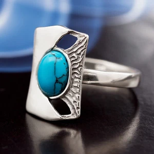 Anillo Turquesa Plata 925 Plata de Ley Mujer Joyería Varios Tamaños R428 - Imagen 1 de 6