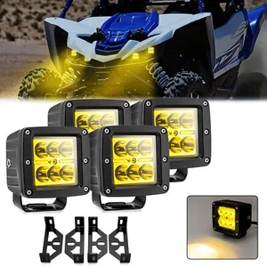 Bumper 4x 3" Amber LED Light Pods Headlight Kit Mount Wire For Yamaha YXZ1000R - Foto 1 di 9