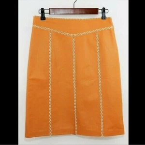 New GAP Women Khaki Gold Leather Lined A-Line Stitch Skirt Size 4 - Picture 1 of 6