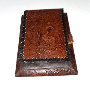 Vintage Spanish Dancers Hand Tooled Leather Note Pad and Pen Holder - Picture 1 of 7