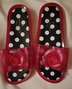 Kate Spade Women 7 Jelly Slides Pink Floral Black Polka Dot Sandals Beach Shoes - Picture 1 of 7