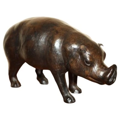 VERY RARE SMALL INFANT LIBERTY LONDON OMERSA BROWN LEATHER PIGLET PIG FOOTSTOOL - Image 1 of 4