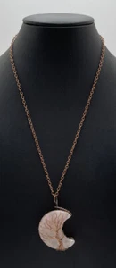 Unique Bronze Tone Tree Wire Wrapped Pink Moon Pendant Necklace 19" Unmarked - Picture 1 of 2