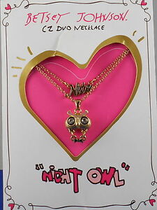 Betsey Johnson GIFTING Goldtone NITE OWL CZ Layer Necklace B11648-N01 $25