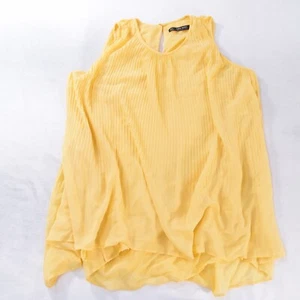 Ladies ZARA Yellow Chiffon Blouse Pleated Swing Size S UK 10 - Picture 1 of 3