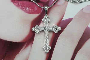 925 Sterling Silver High Quality Cubic Zirconia Religious Cross Charm Pendant  - Picture 1 of 6
