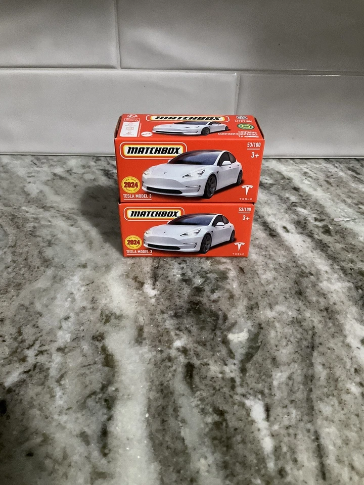 Matchbox Tesla Model 3 автомобиль белый цвет питания захват коробка 2024 выпуск лот x2 - Изображение 1 из 1