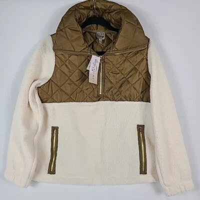 NUEVA Chaqueta Como Vintage Para Mujer 1/4 Cremallera Talla L Dorada Crema Polar Acolchada Nueva Con Etiquetas Foto 1 de 4