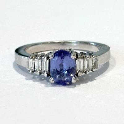 Vintage 18k White Gold Tanzanite Engagement Ring Size 6.25 Baguette Diamonds  - Image 1 of 4