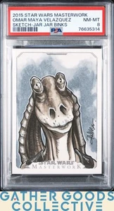 2015 Topps Star Wars schizzo capolavoro Omar Maya Velazquez barattolo barattolo Binks PSA 8 - Foto 1 di 2