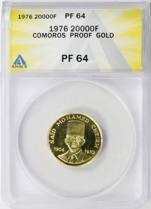 1976 Komoren 20.000 Francs Gold ANACS PF64 - Said Mohamed Cheikh PP - Bild 1 von 4