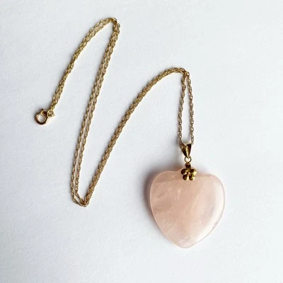 Colgante Corazón Cuarzo Rosa 14K 585 Fianza 1/20 Oro Relleno Cadena PPC Vintage Amarillo Foto 1 de 4