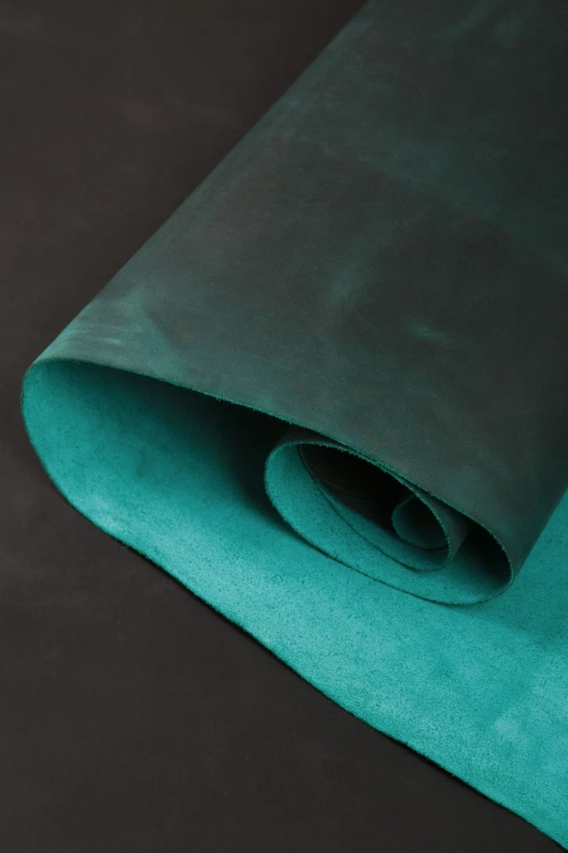 Cuero de caballo loco esmeralda cuero 5 oz grano completo verde azulado cuero de vaca para bolsas de artesanía Foto 1 de 4