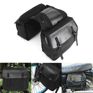 Motorcycle Touring Saddle Bag Black Canvas Panniers Motorbike Lugg - Picture 1 of 13