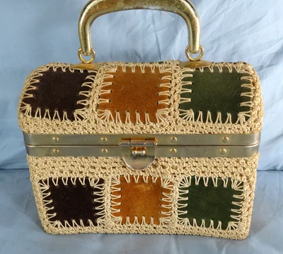 BOLSO MONEDERO CAJA Harry Rosenfeld Cuero Gamuza PATCHWORK CROCHET Italia BOHO Foto 1 de 4