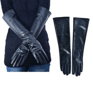 Ladies Long Leather Gloves Winter Warm Elbow Opera Gloves Full Finger Mittens⊰ - Picture 1 of 11