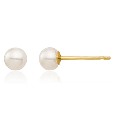 14K Solid Yellow Gold 3mm White Round Freshwater Cultured Pearl Stud Earrings - Image 1 of 4
