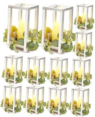 24 Pcs/12 Set Wooden Wedding Lantern Centerpiece Rustic Lantern Candle White - Image 1 of 4