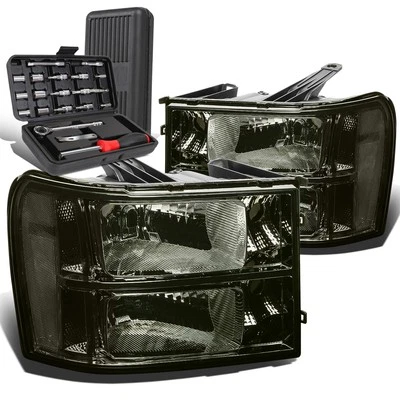 Par de luces de faros individuales transparentes/ahumadas para GMC Sierra 1500 2007-2013 + caja de herramientas Foto 1 de 4