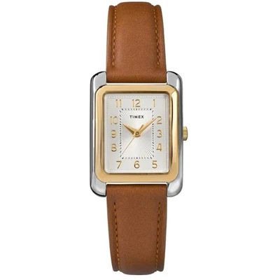 Reloj Timex para mujer Meriden cuarzo esfera plateada correa de cuero marrón TW2R89600 Foto 1 de 3