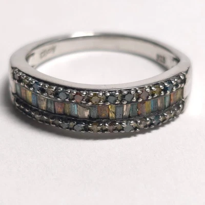 D'Joy Multicolor (IR) Diamond 1.00ctw Rhodium Plated 925 Silver Ring Size 8 - Image 1 of 4