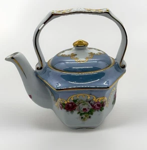 Kaldun & Bogle Floral Blue Teapot Roses With Gold Trim 5" Lid Handle Decorative - Picture 1 of 17