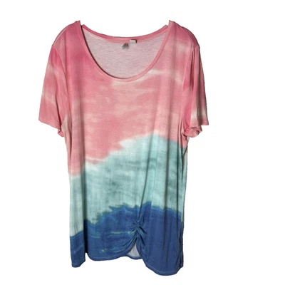 Cato Est. Top túnica 1946 talla grande mangas cortas elástico rosa verde azul informal Foto 1 de 4