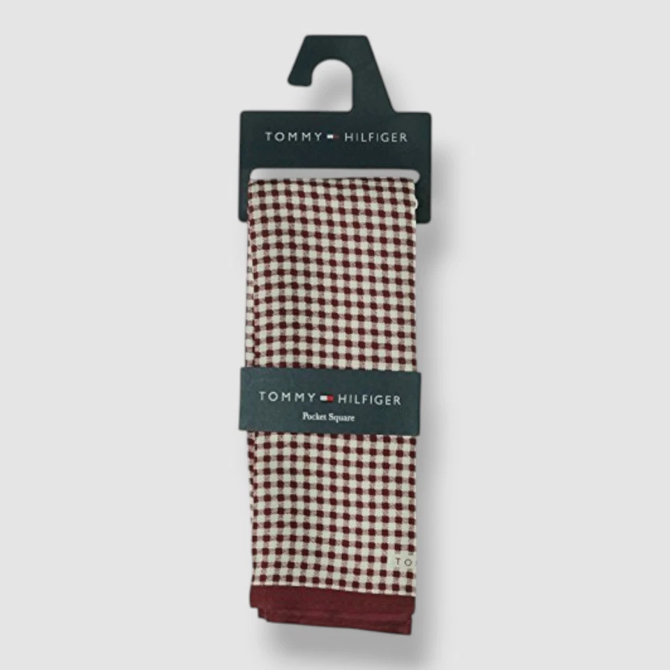 Tommy Hilfiger Men's Red White Gingham Print Silk Pocket Square - Image 1 of 1