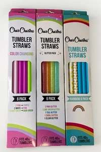 💧3pack Of 6 New CharCharms 40oz Tumbler Straws Color Change Glitter Rainbow - Picture 1 of 1